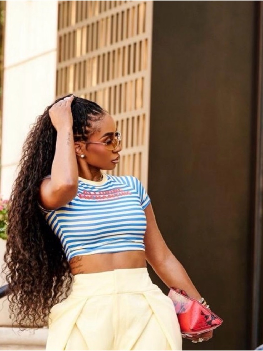 Striped Blue & White Crop Tee - Women's Casual Top